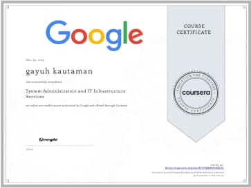 Im transitioning from working on a single computer to managing an entire fleet. Im diving into systems administration, learning about infrastructure services for all organization sizes. Im exploring cloud infrastructure, server management, and using industry tools for computer and user management. Ill also understand how to recover IT infrastructure after a disaster.